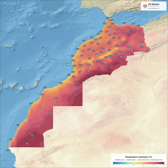 Carte des températures maximales au Maroc