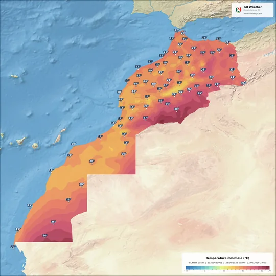 Carte des températures minimales au Maroc