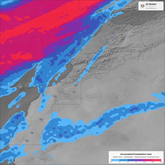 Morocco accumulated precipitation forecast map