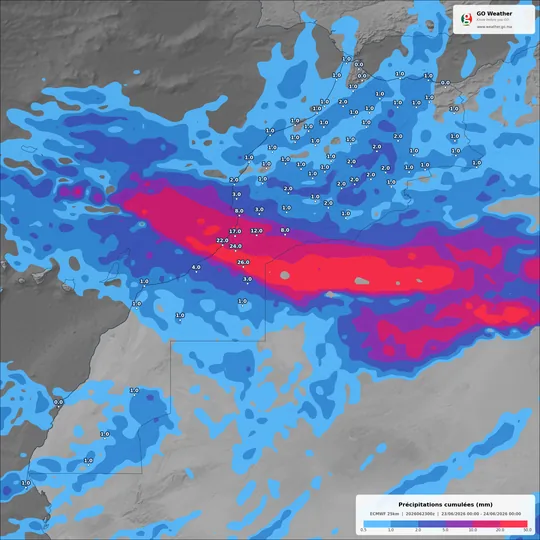 Carte des précipitations cumulées au Maroc