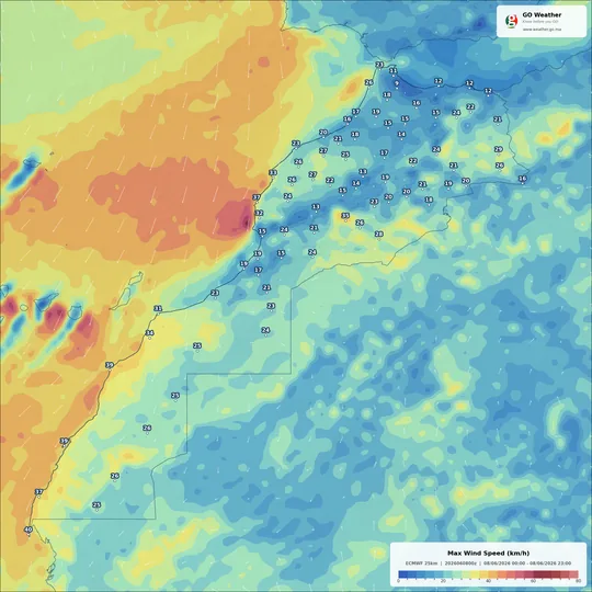 Morocco wind speed forecast map