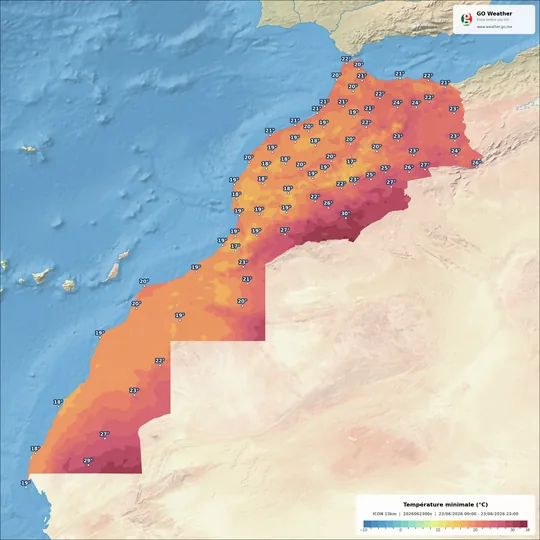 Carte des températures minimales au Maroc