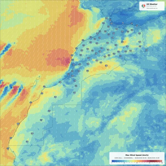 Morocco wind speed forecast map